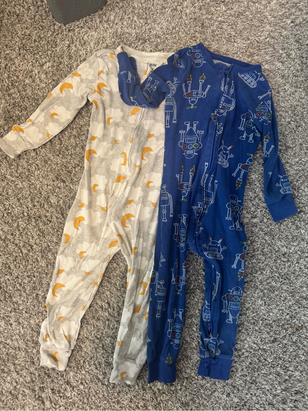 Old Navy Kids 2-Pack Footie Sleepers - Gray with Yellow Moon & Navy Robot